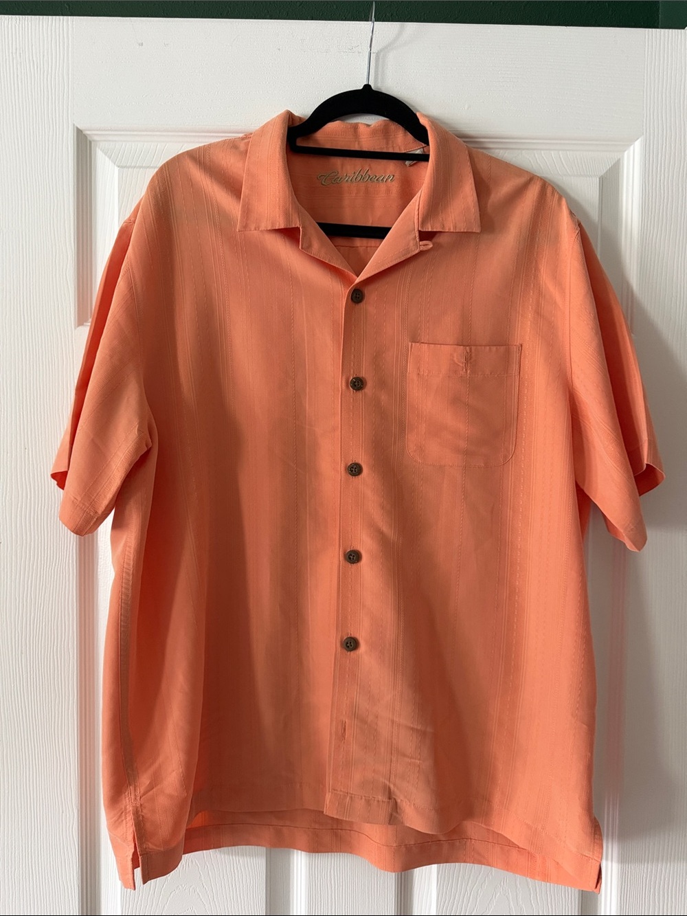 Caribbean Men's Short-Sleeve Button-Down Shirt in Coral Peach